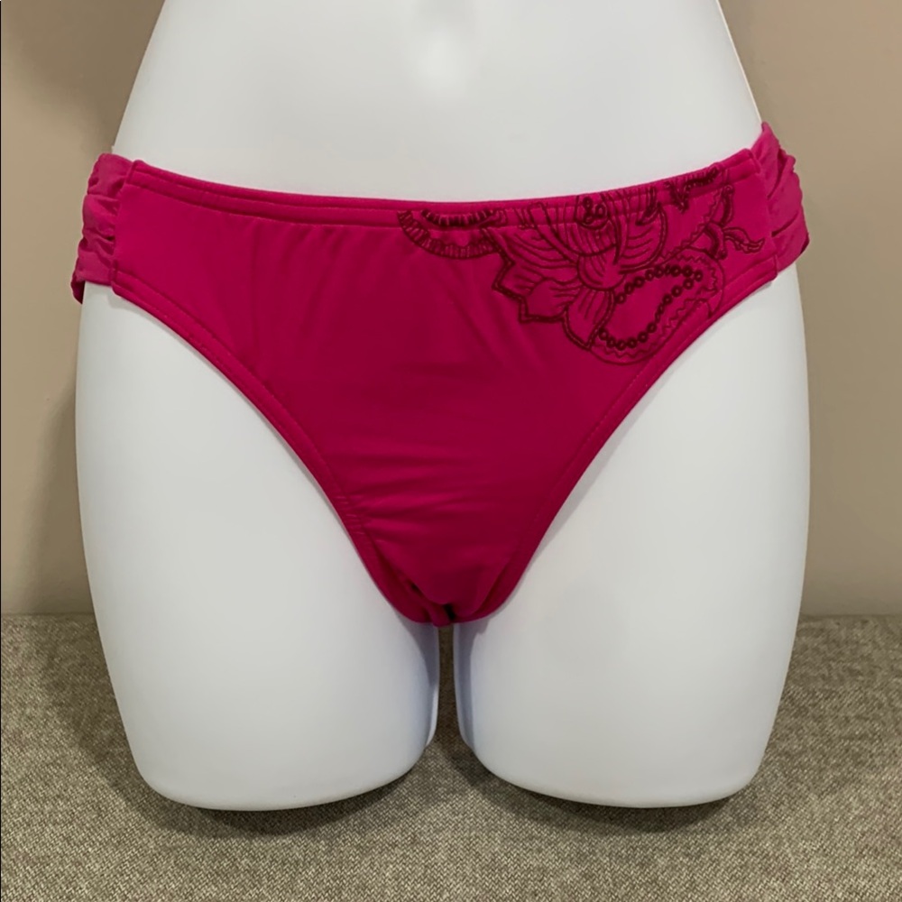 LANDS END Azalea Pink Bikini Bottom with Floral Embroidery 4